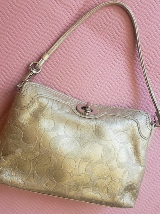 Coach Y2K Gold Leather Legacy Foldover Wristlet with Turn Lock Mini Bag - Picture 1 of 14